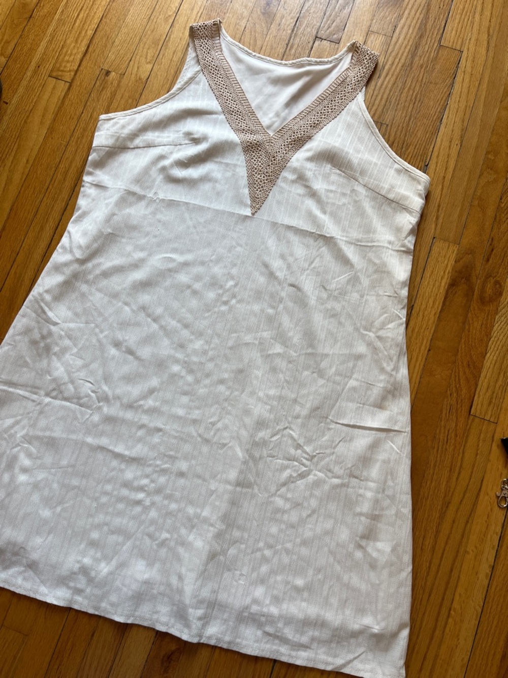 Cream Sleeveless Dress with Crochet V-Neck